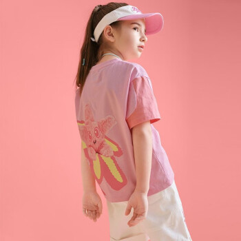 MQD童装女童撞色短袖T恤夏装新款儿童圆领纯棉T恤中大童洋气