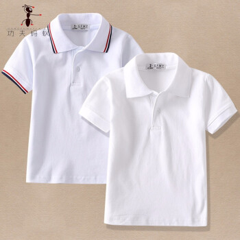功夫蚂蚁儿童白色短袖T恤学生翻领衬衣中大童polo衫男女童夏